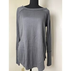 We the Free Women's Waffle Thermal Long Sleeve Casual Utility Blouse Grey S